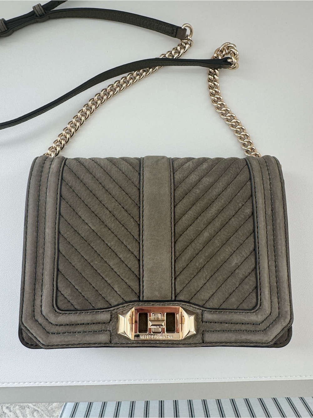 Rebecca Minkoff Quilted Suede Crossbody in Olive